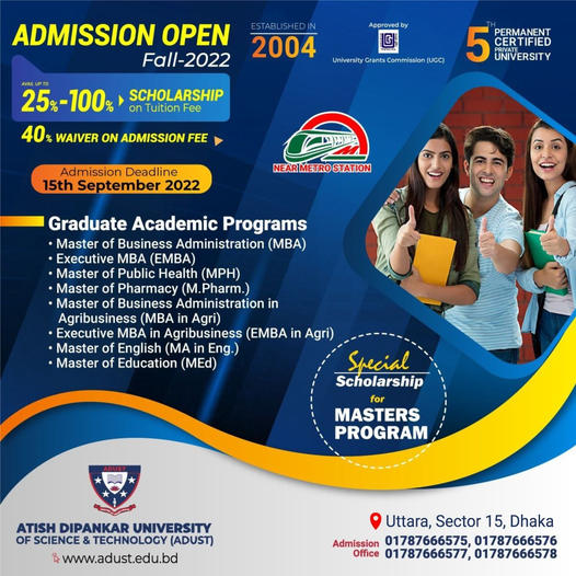 Atish Dipankar University of Science & Technology-ADUST | Admission Open Fall - 2022