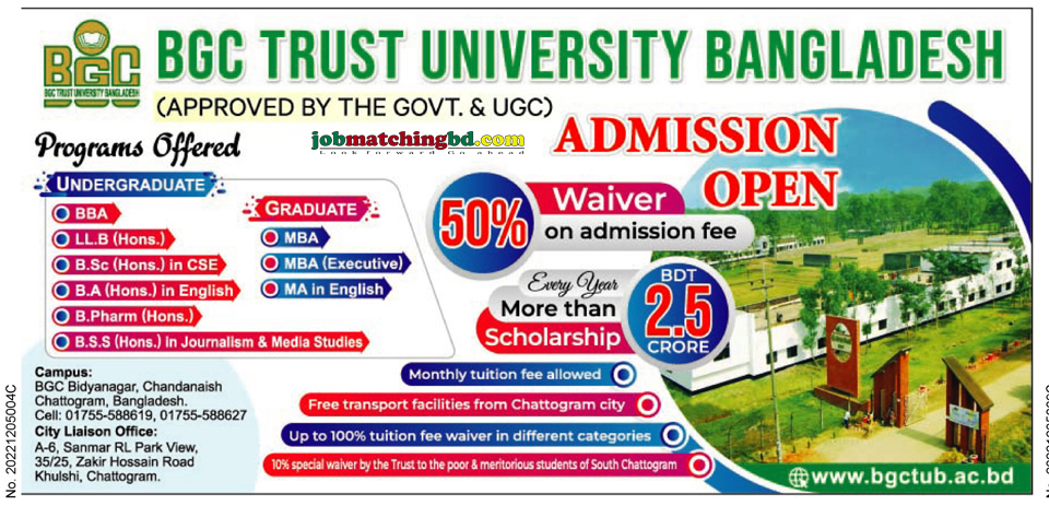 BGC Trust University Bangladesh - Admission Notice