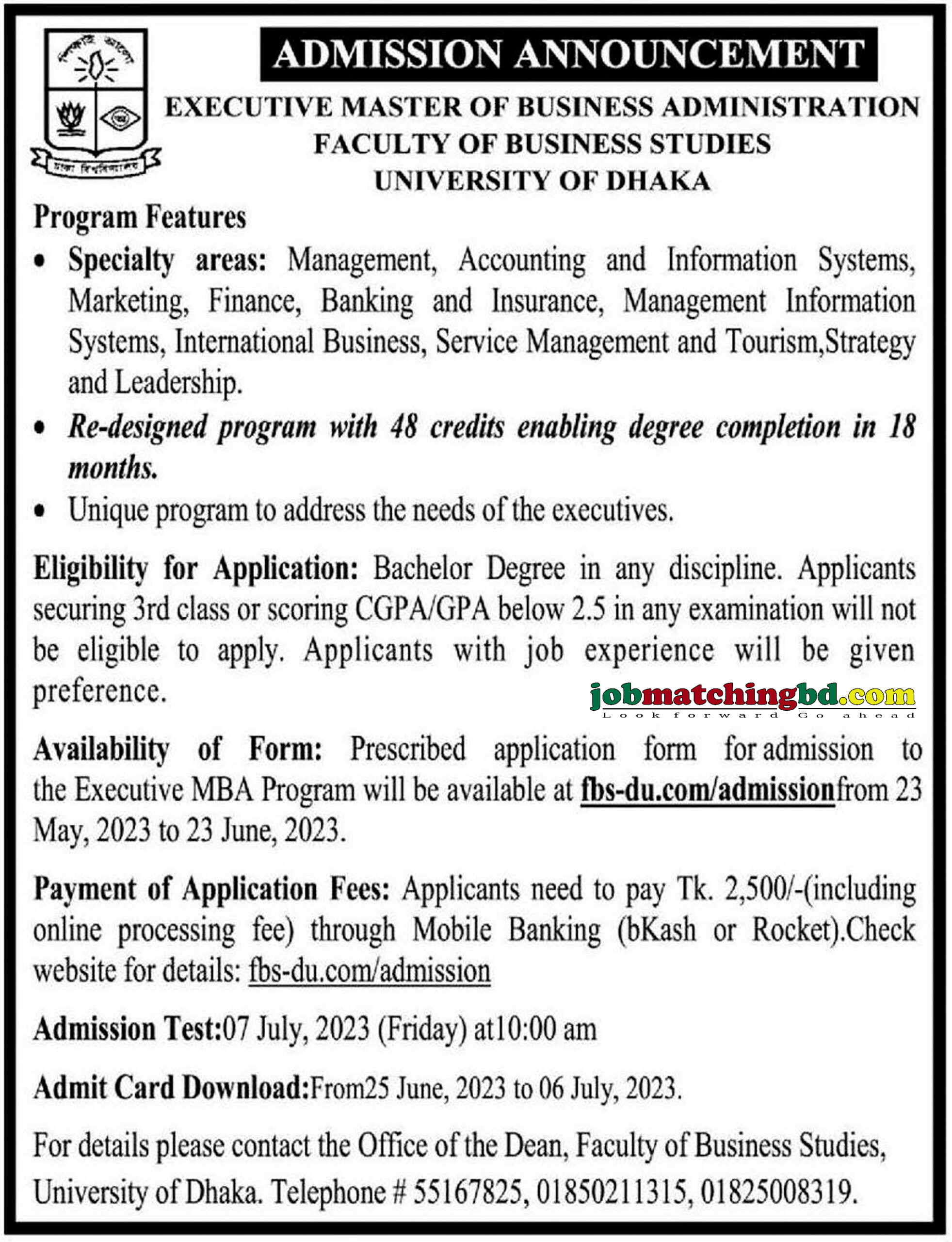 Dhaka University - Admission Notice