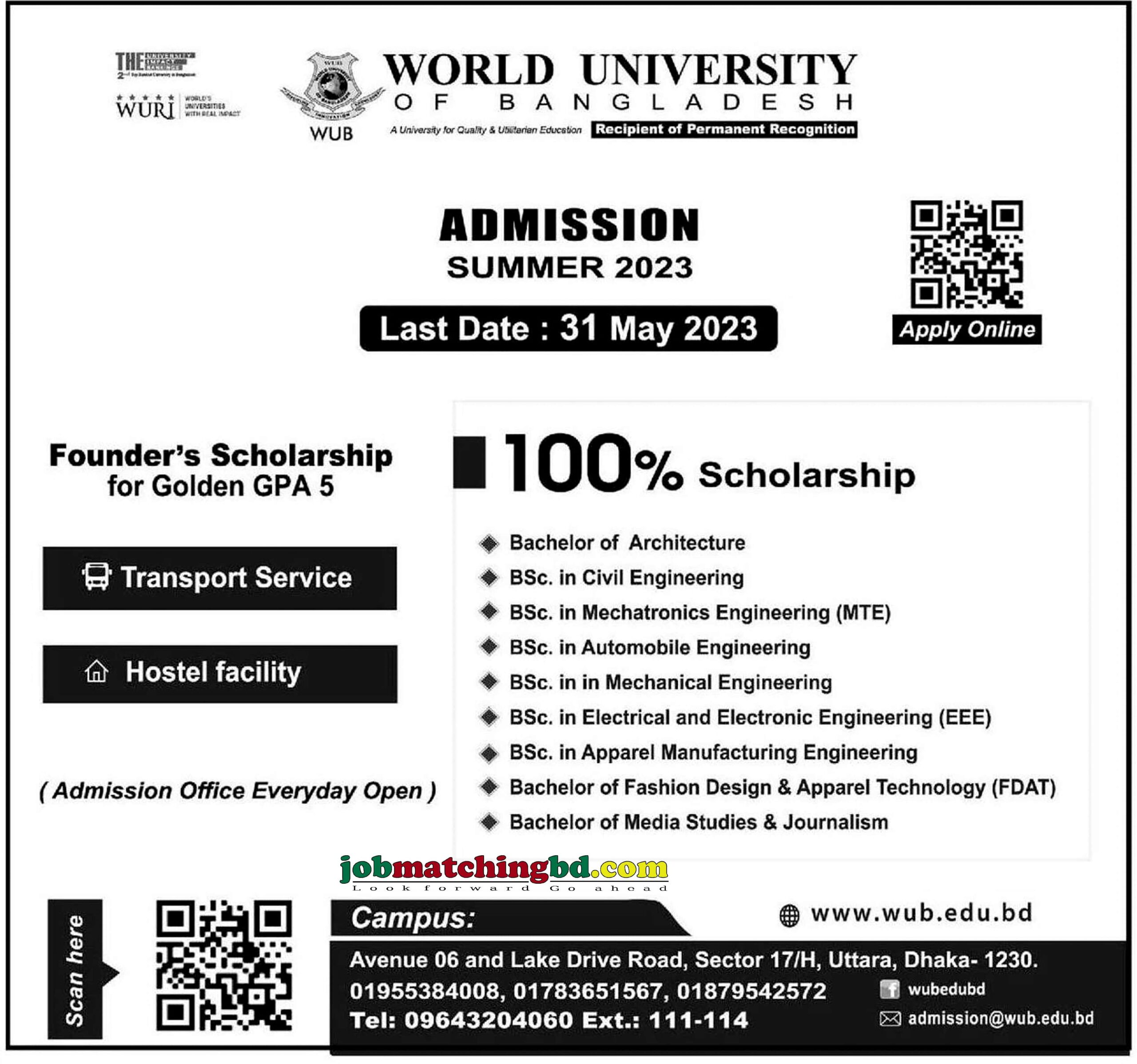 World University of Bangladesh - Admission Notice