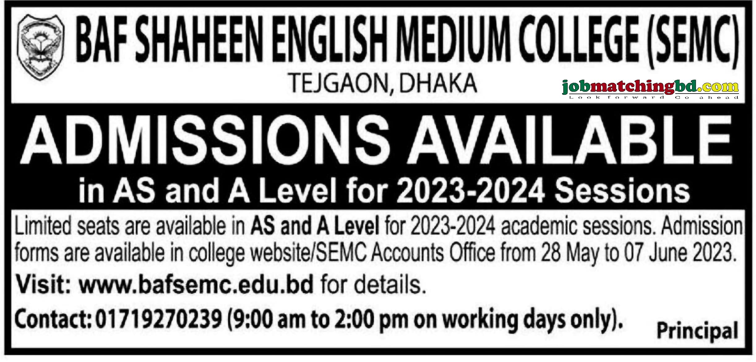 BAF Shaheen English Medium College - Admission Notice