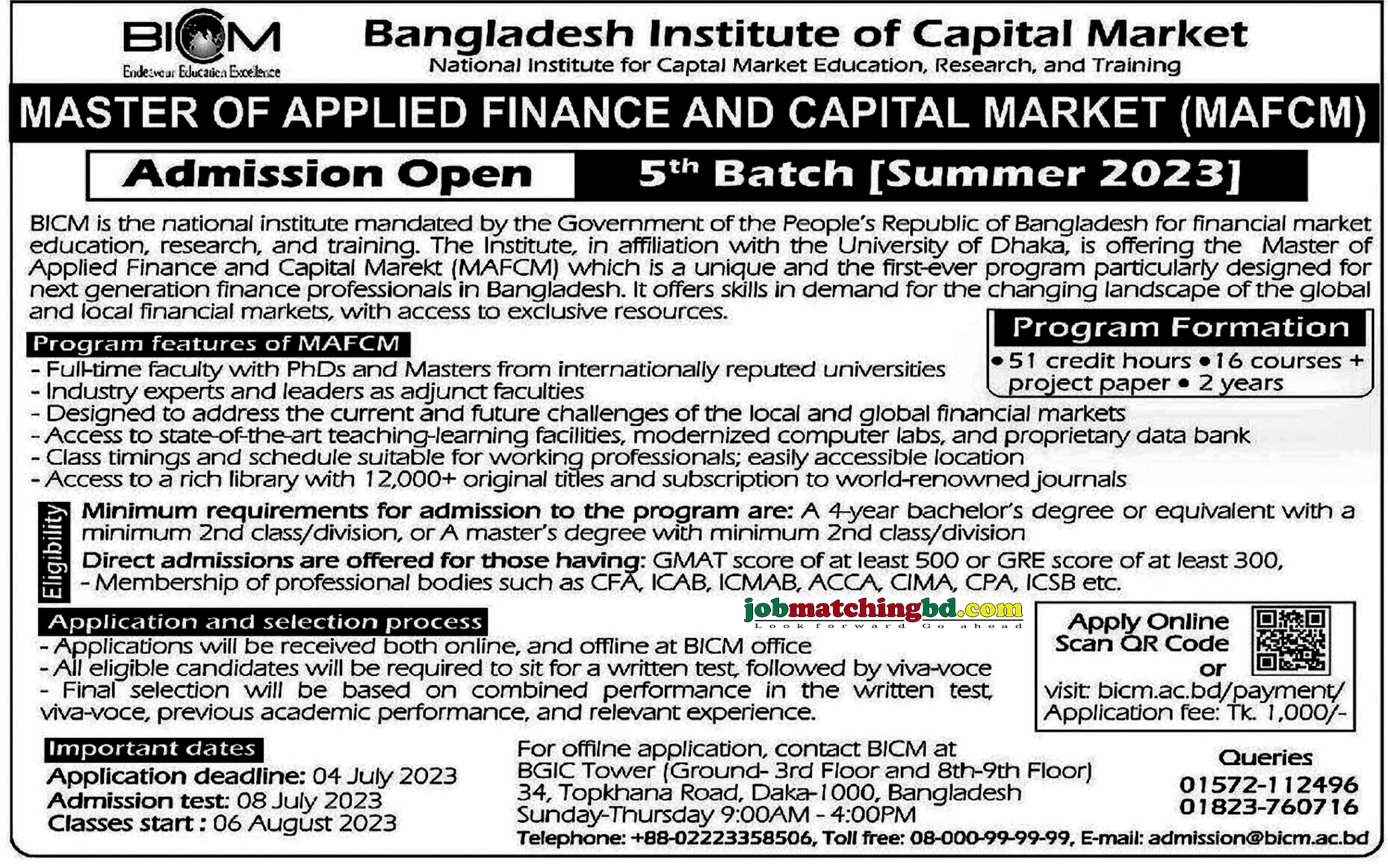 Bangladesh Institute of Capital Market - Admission Notice