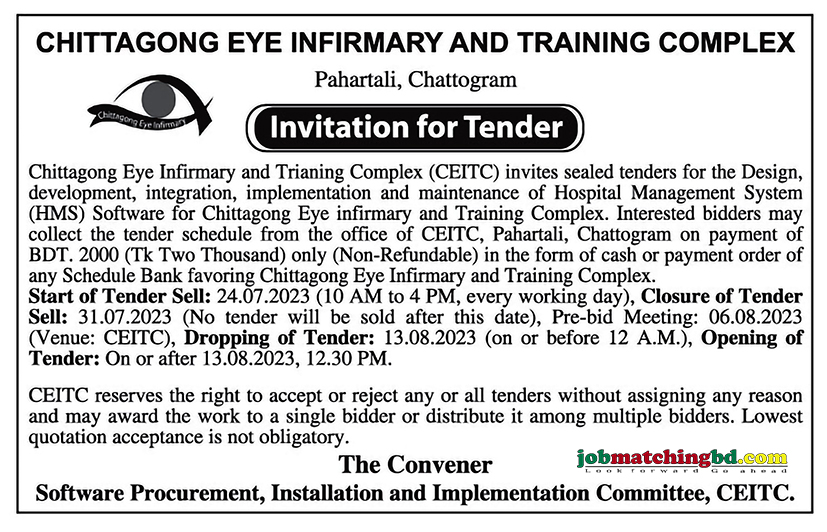 Chittagong Eye Infirmary and Training Complex - New Tender Notice