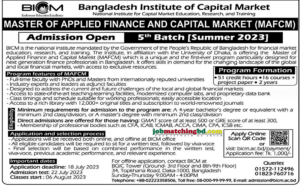 Bangladesh Institute of Capital Market - New Admission Notice