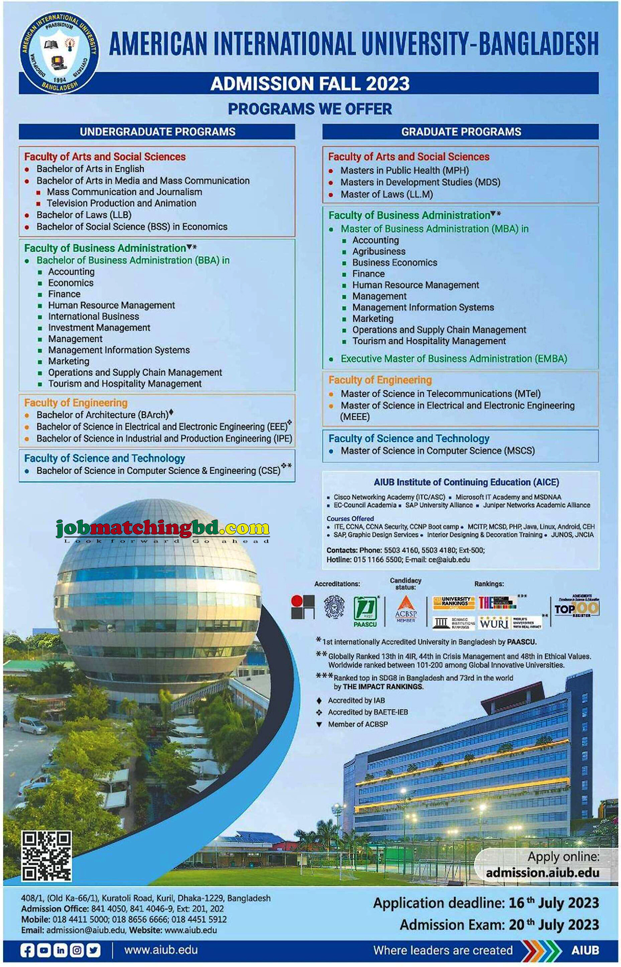 American International University Bangladesh - New Admission Notice