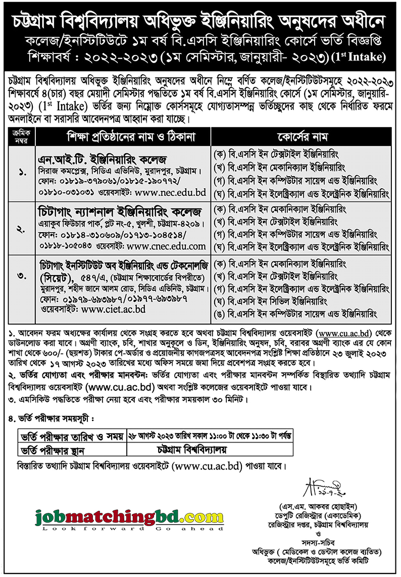 Chattogram University - ভর্তি বিজ্ঞপ্তি