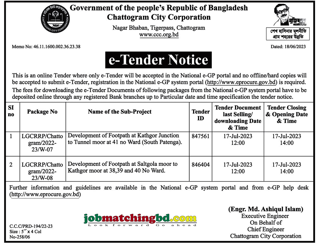 Chattogram City Corporation - e-Tender Notice