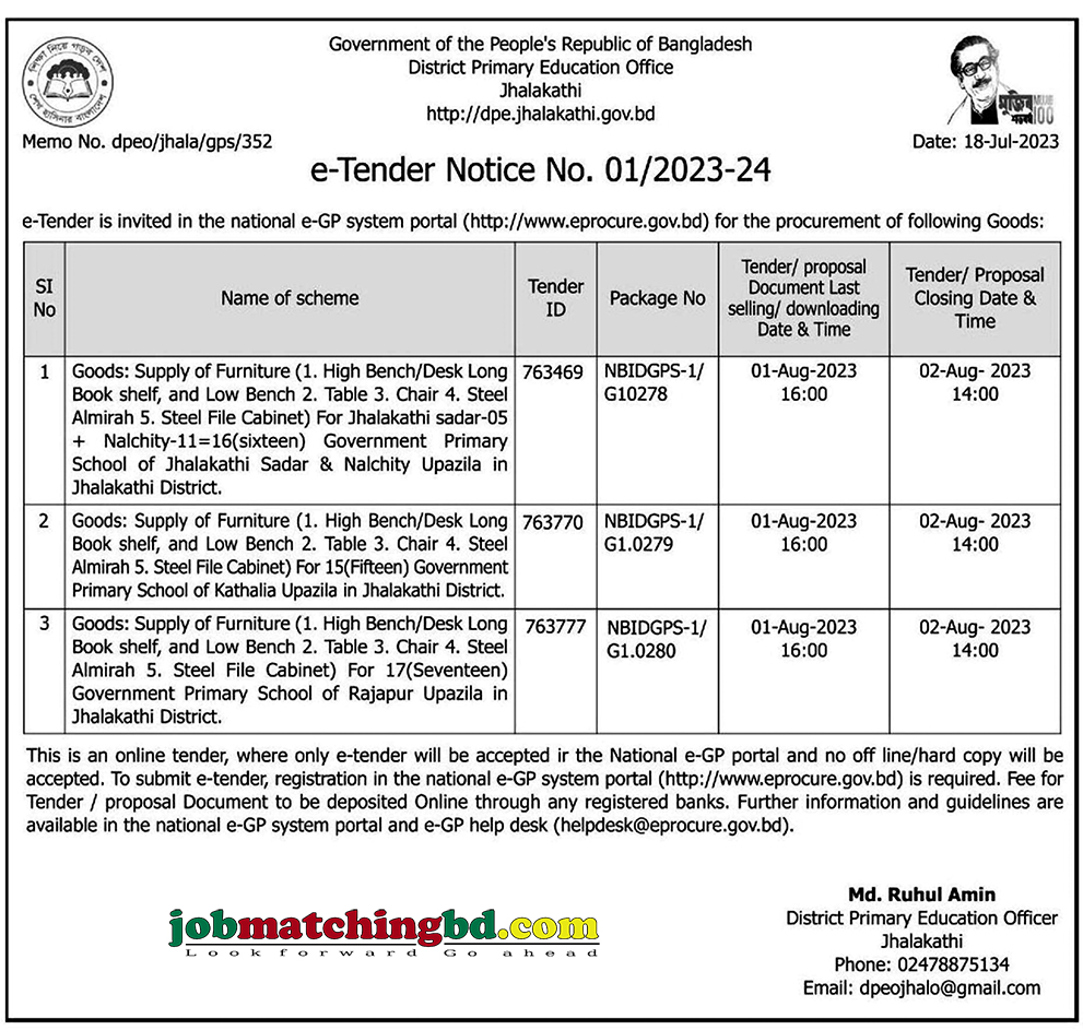 District Primary Education Officer - New e-Tender Notice