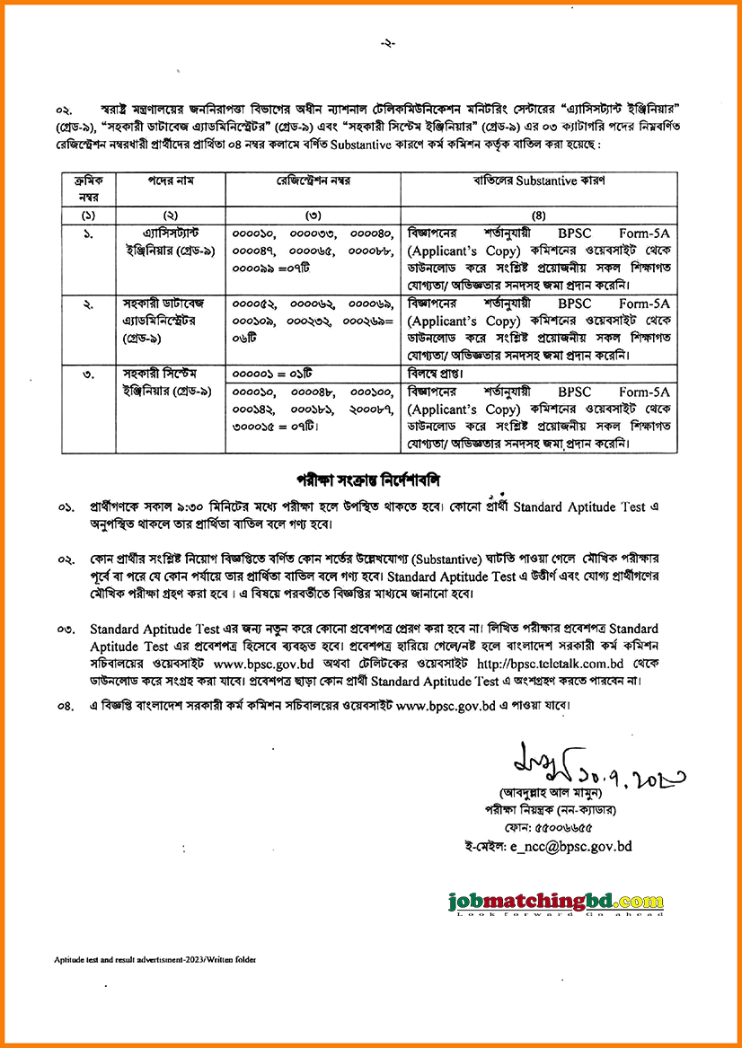 ন্যাশনাল টেলিকমিউনিকেশন মনিটরিং সেন্টার এর চাকরির পরীক্ষা সময়সূচি - জব এক্সাম এলার্ট