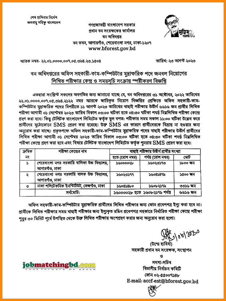 বন অধিদপ্তরের লিখিত পরীক্ষার সময়সূচি