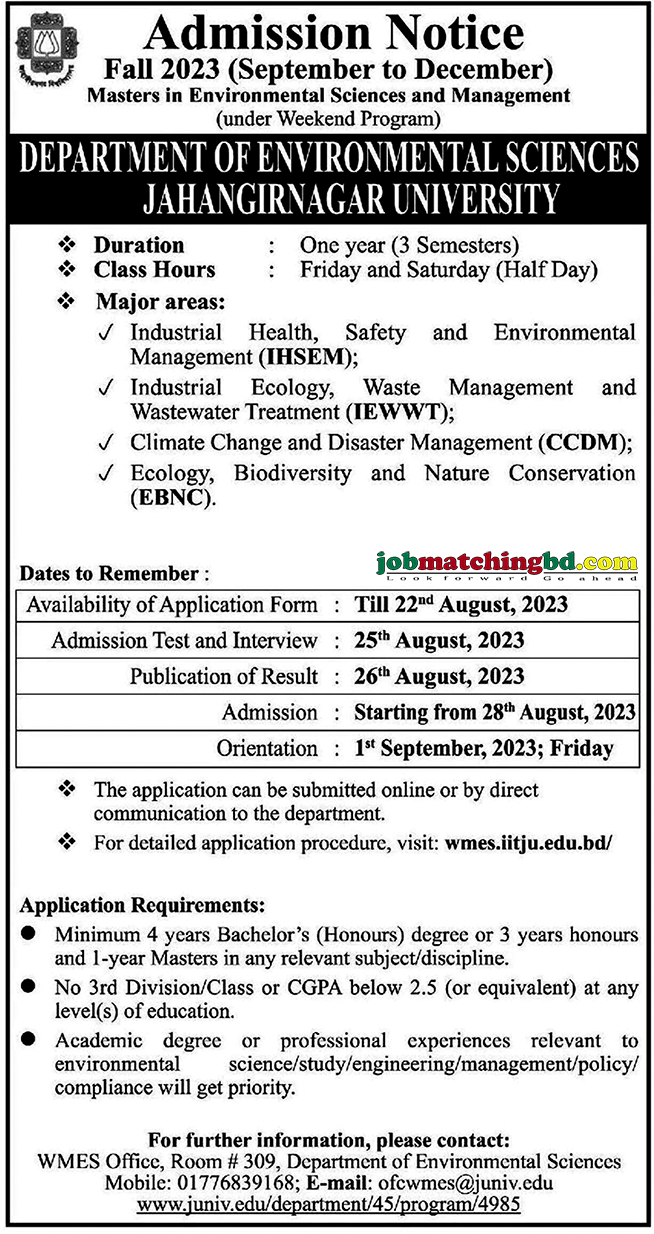 Jahangirnagar University - New Admission Notice