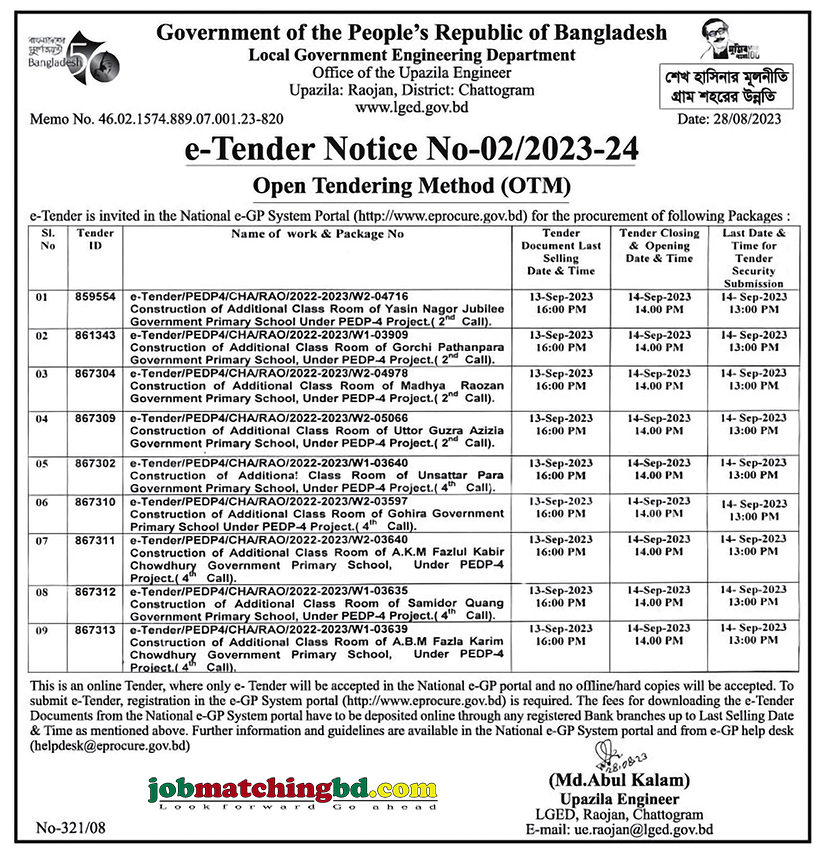 LGED Raojan, Chattogram Tender