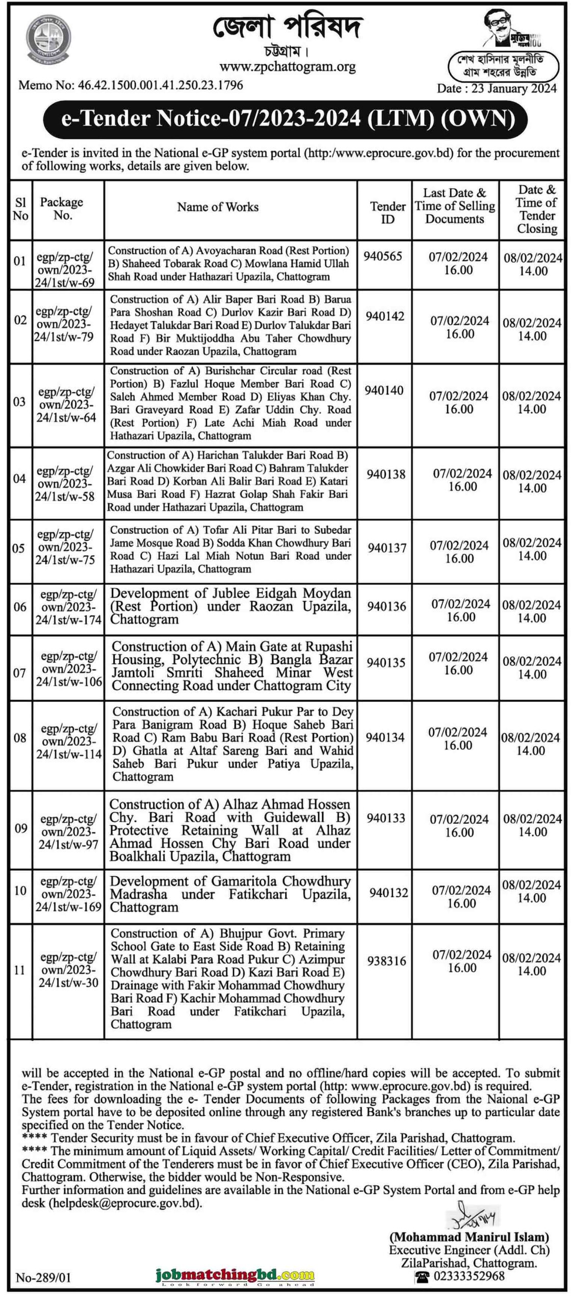 Zila Parishad Chattogram Tender