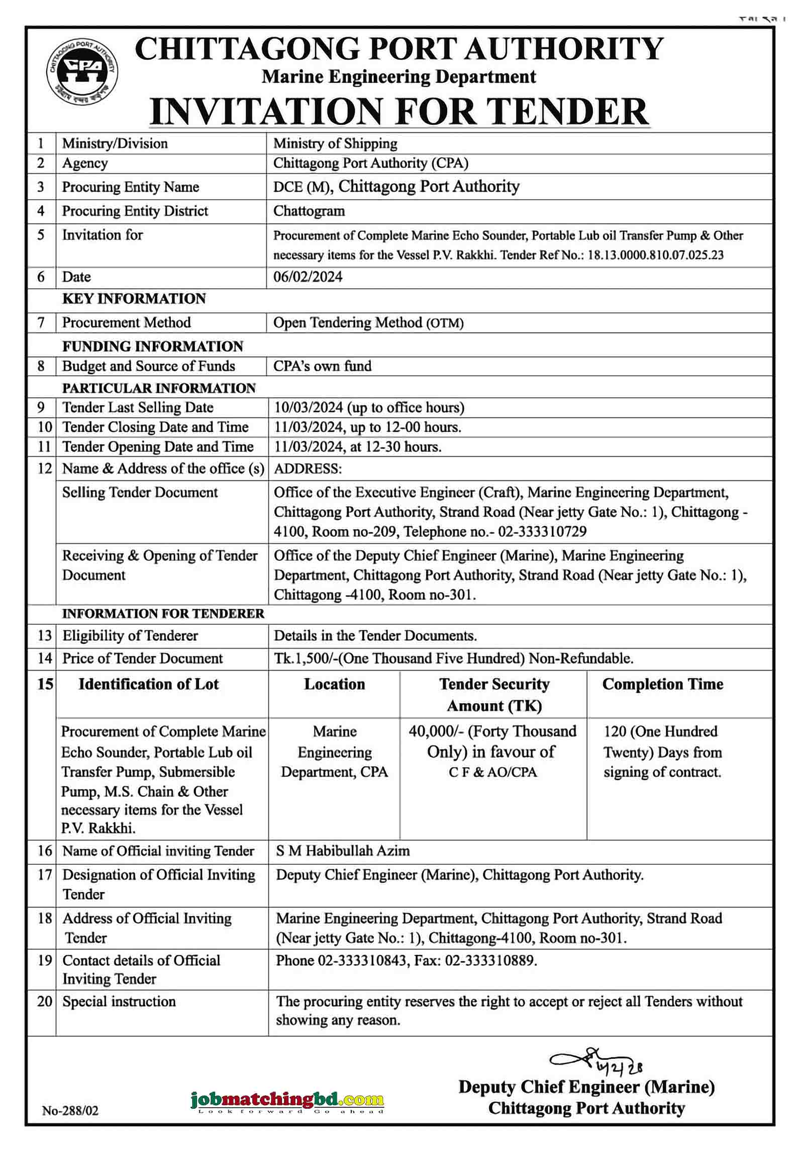 Chittagong Port Authority Tender