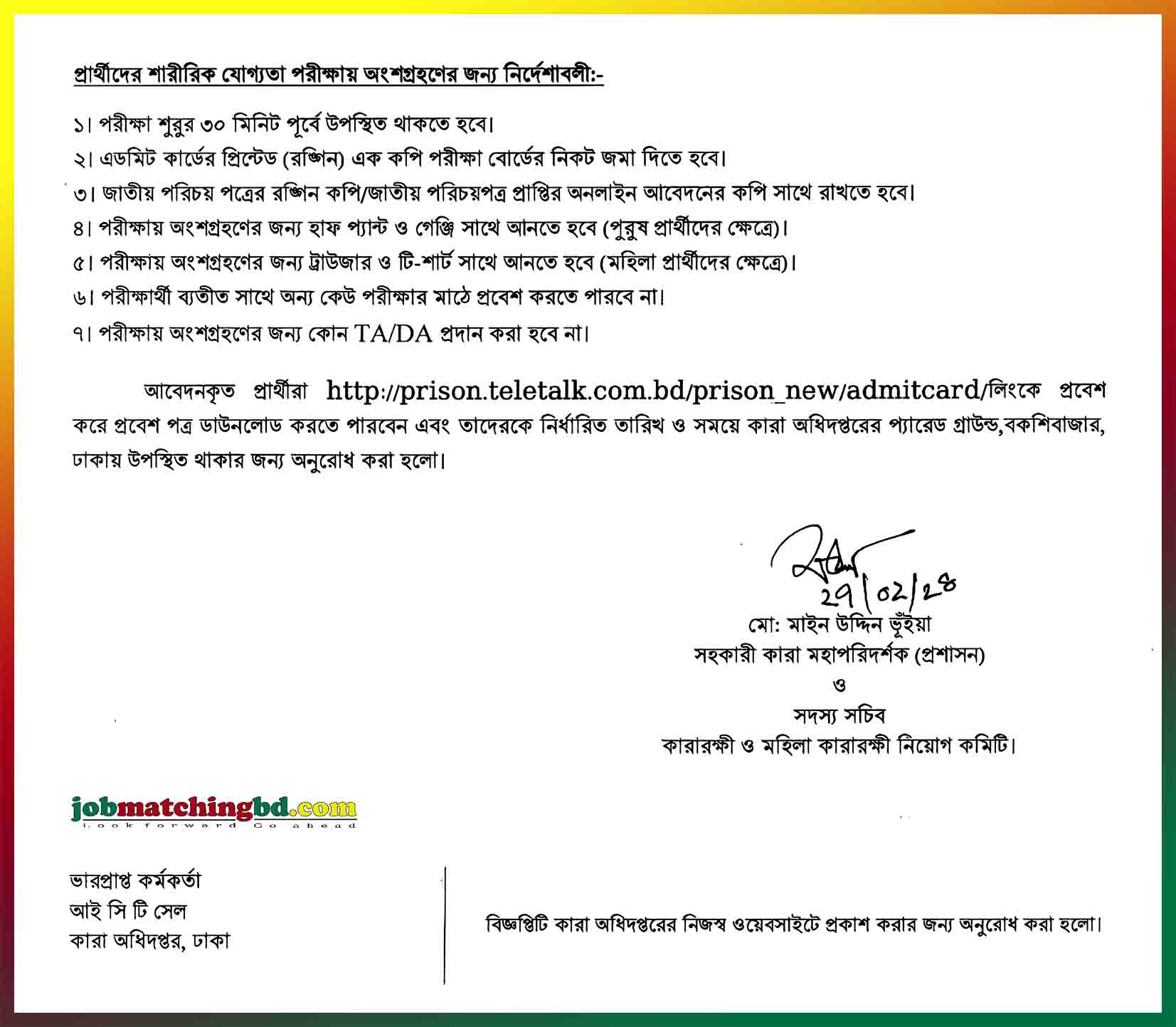 Prisons Directorate Job Exam 2024