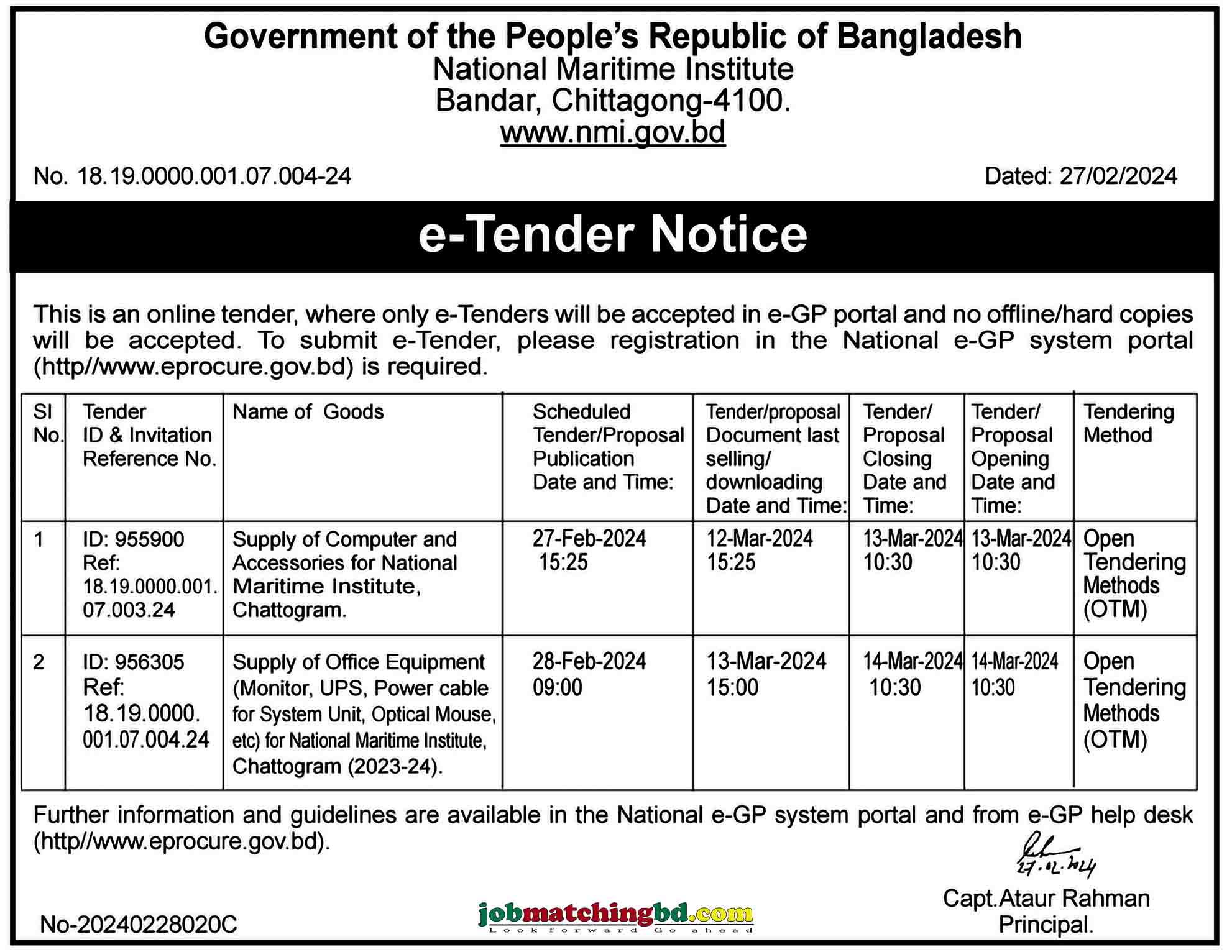 National Maritime Institute Tender 