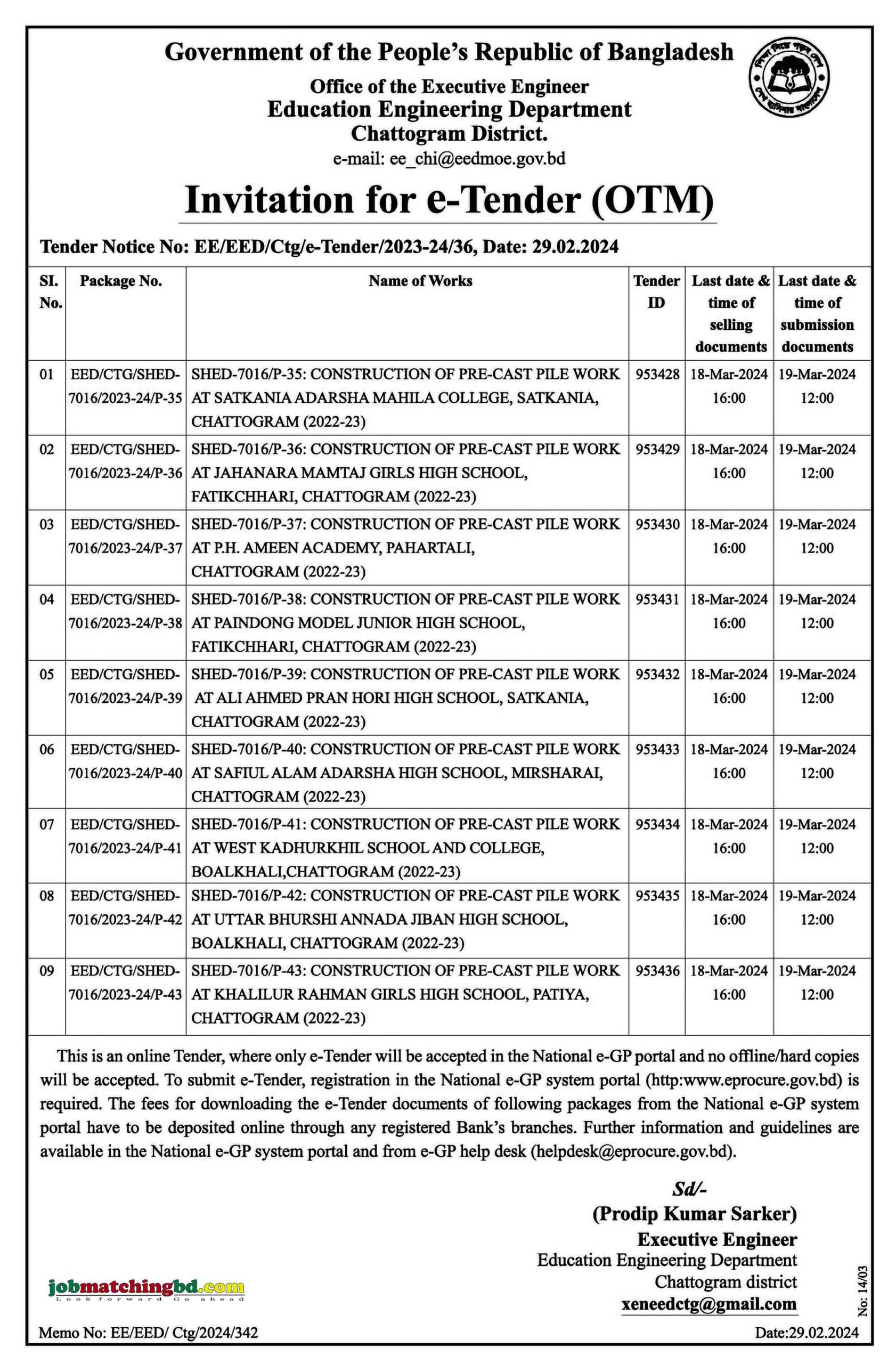 Education Engineering Department Tender 2024