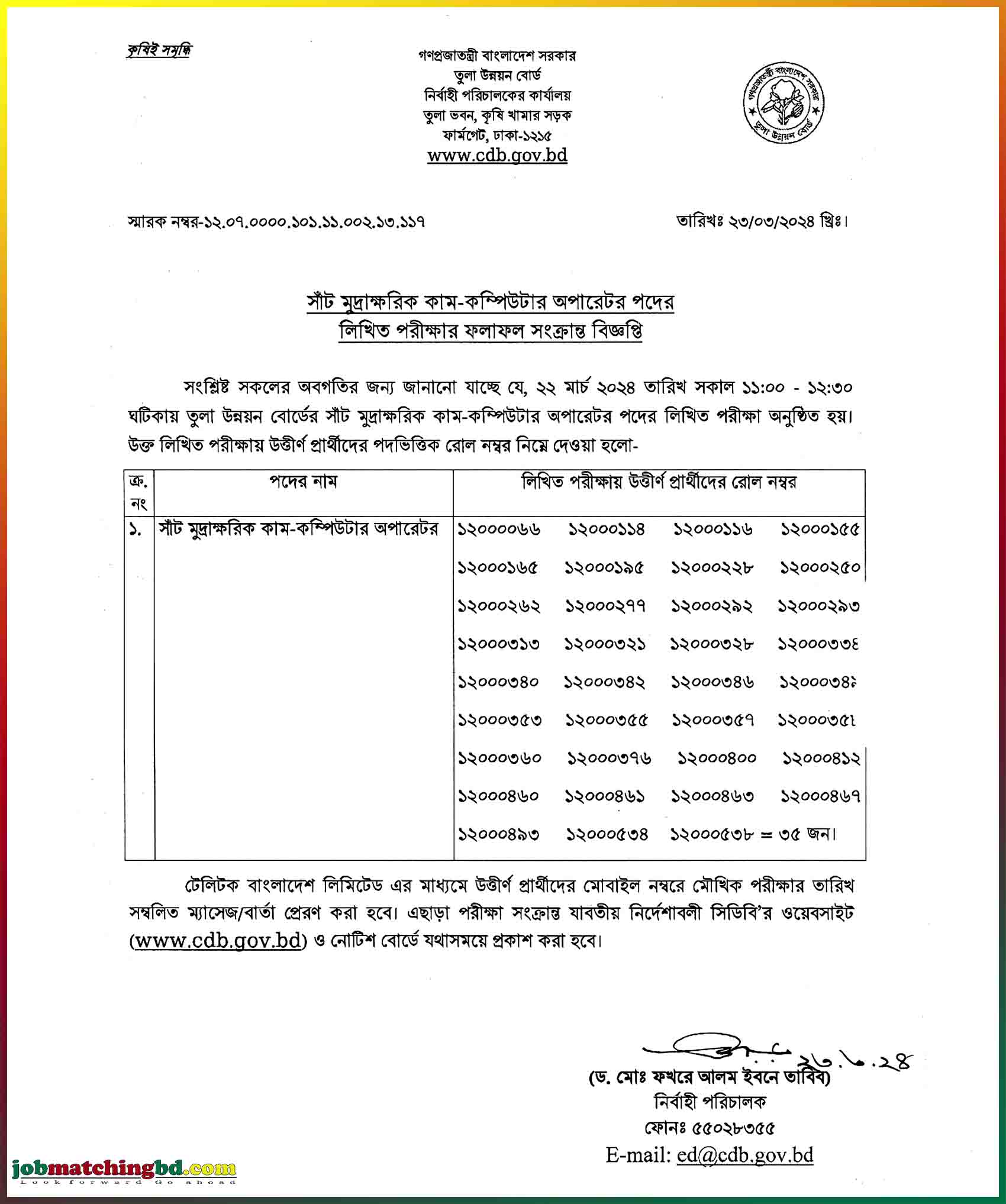 Cotton Development Board Job Exam Result 2024