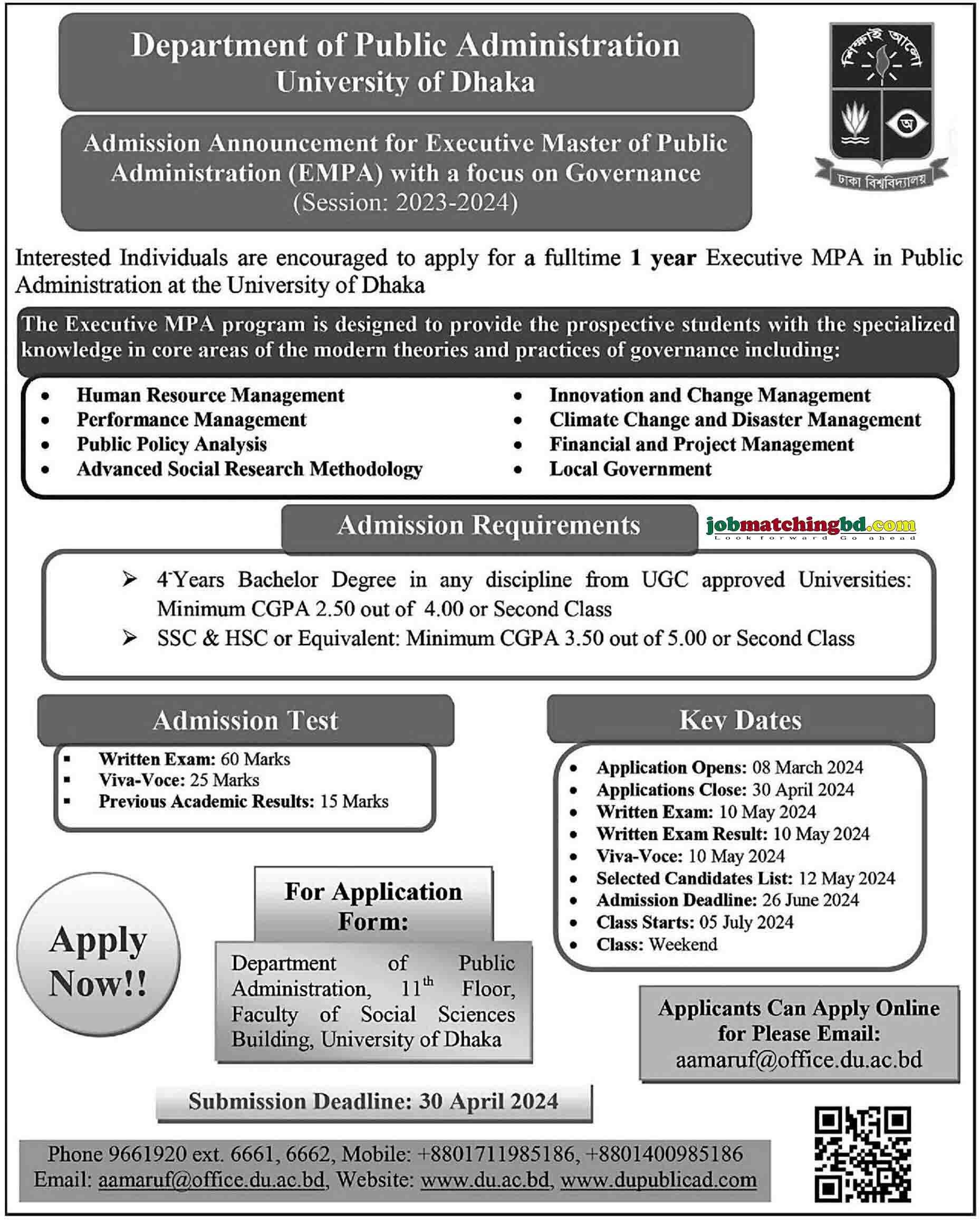 Dhaka University Admission Notice 2024
