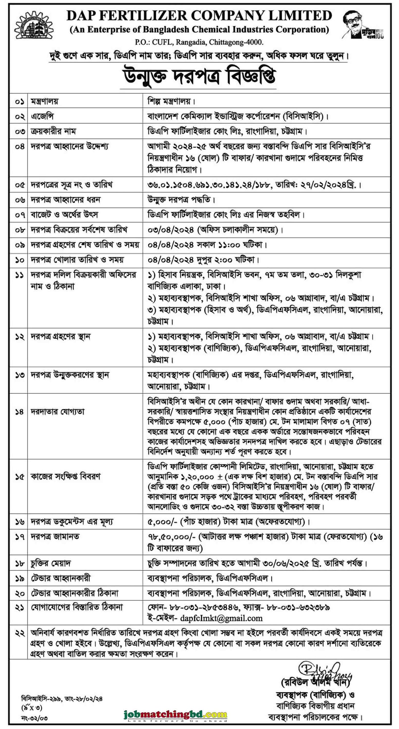 Dap Fertilizer Company Ltd Tender 2024
