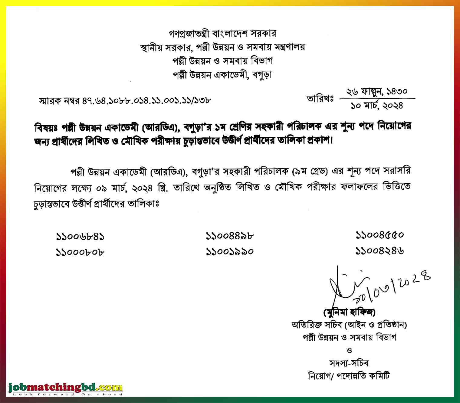 Rural Development Academy Exam Result 2024