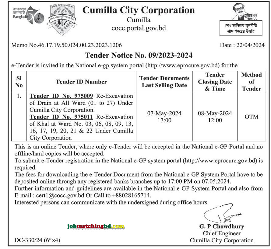 Cumilla City Corporation Tender 2024