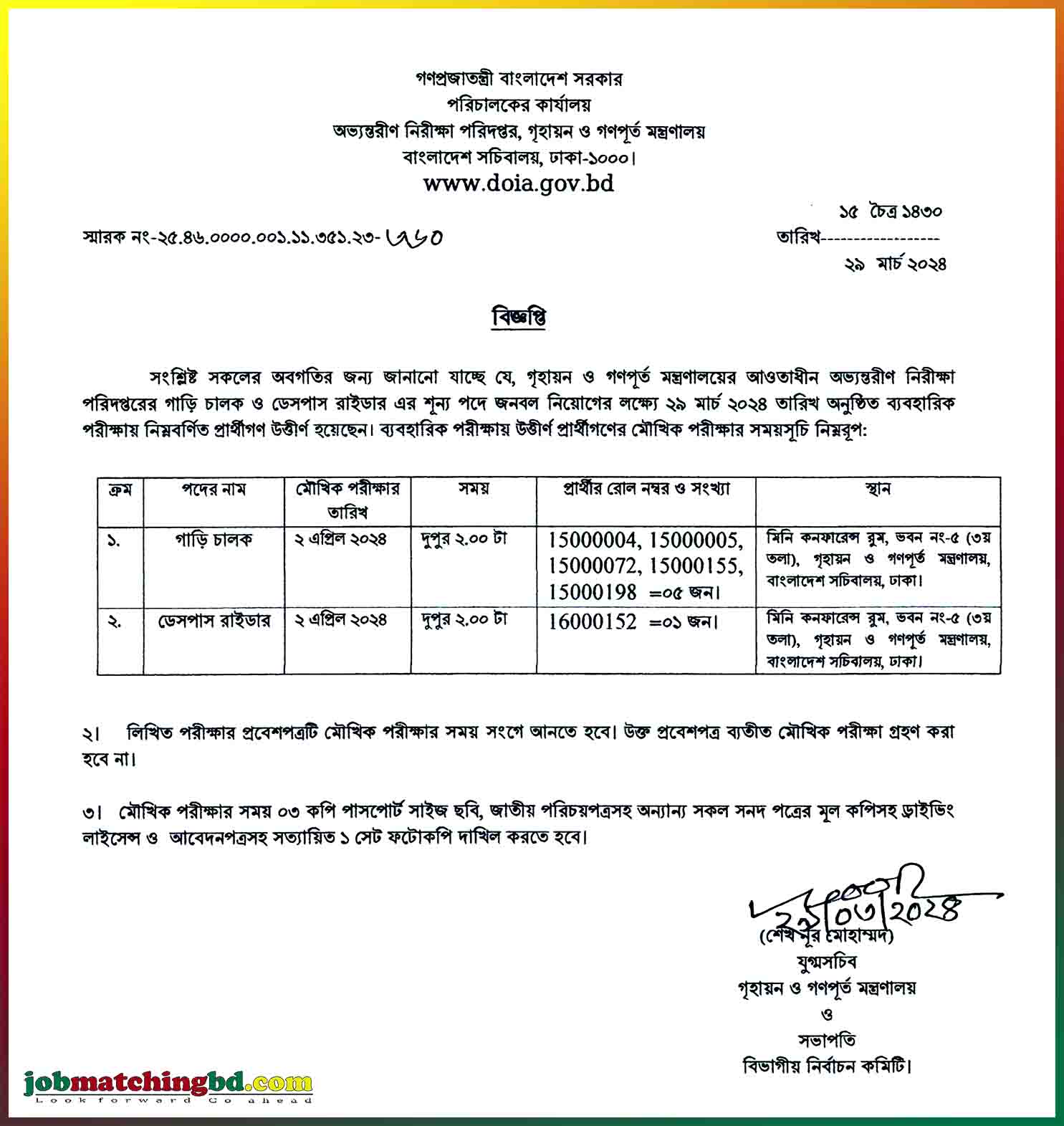 Directorate of Internal Audit Job Exam 2024