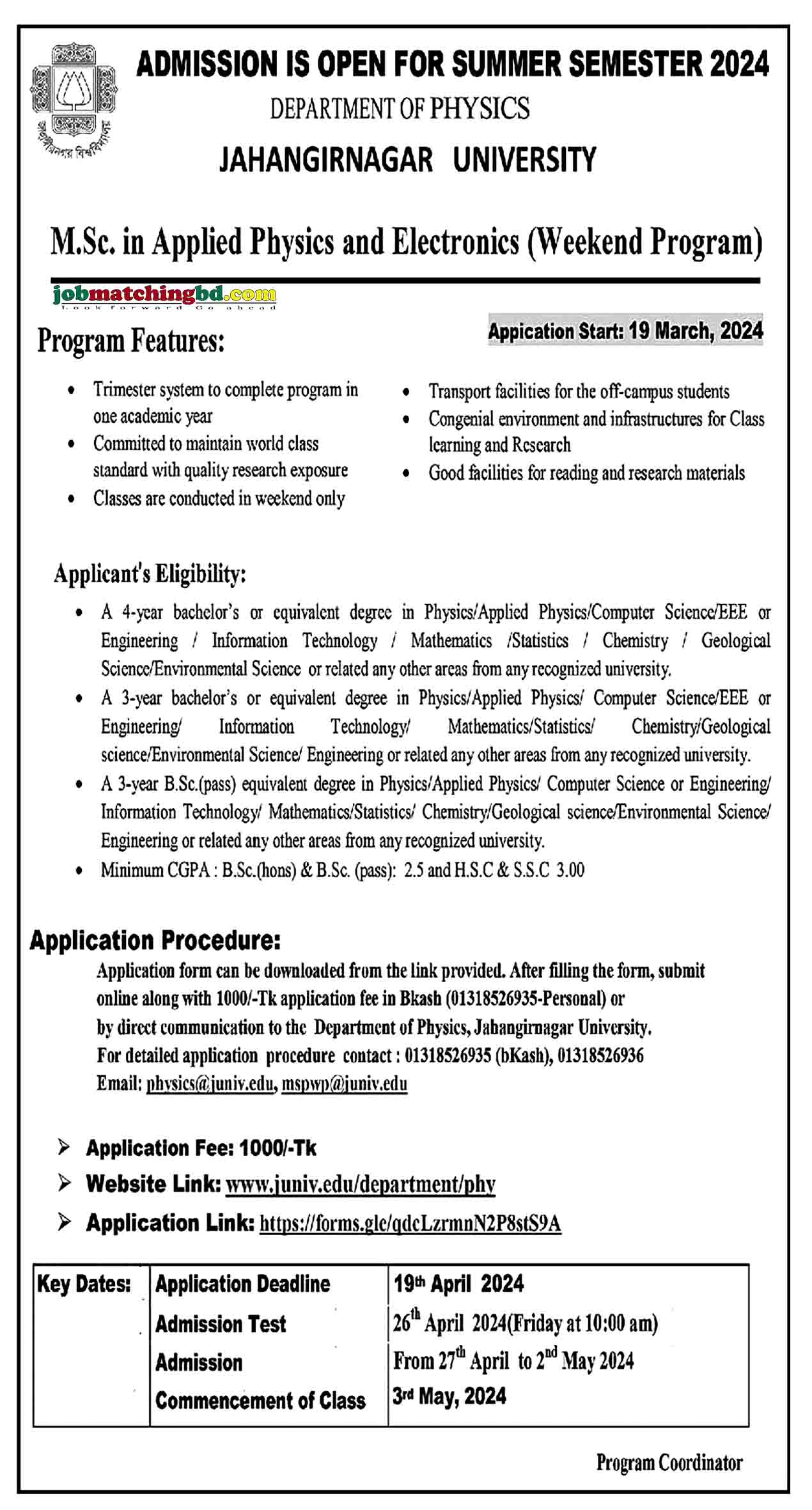 Jahangirnagar University Admission 2024