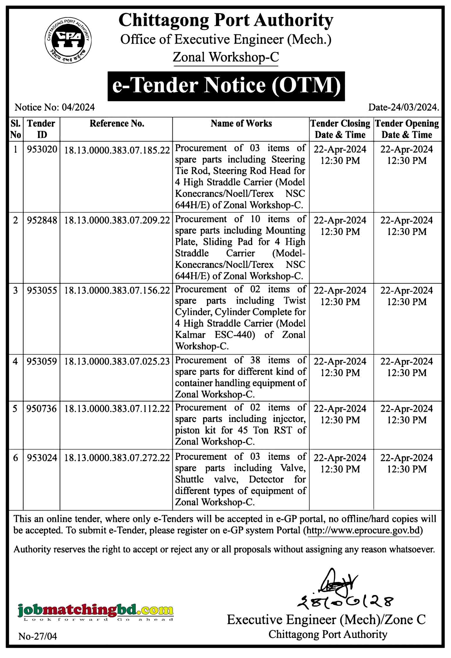 Chittagong Port Authority Tender 2024