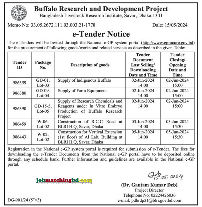 Bangladesh Livestock Research Institute Tender 2024