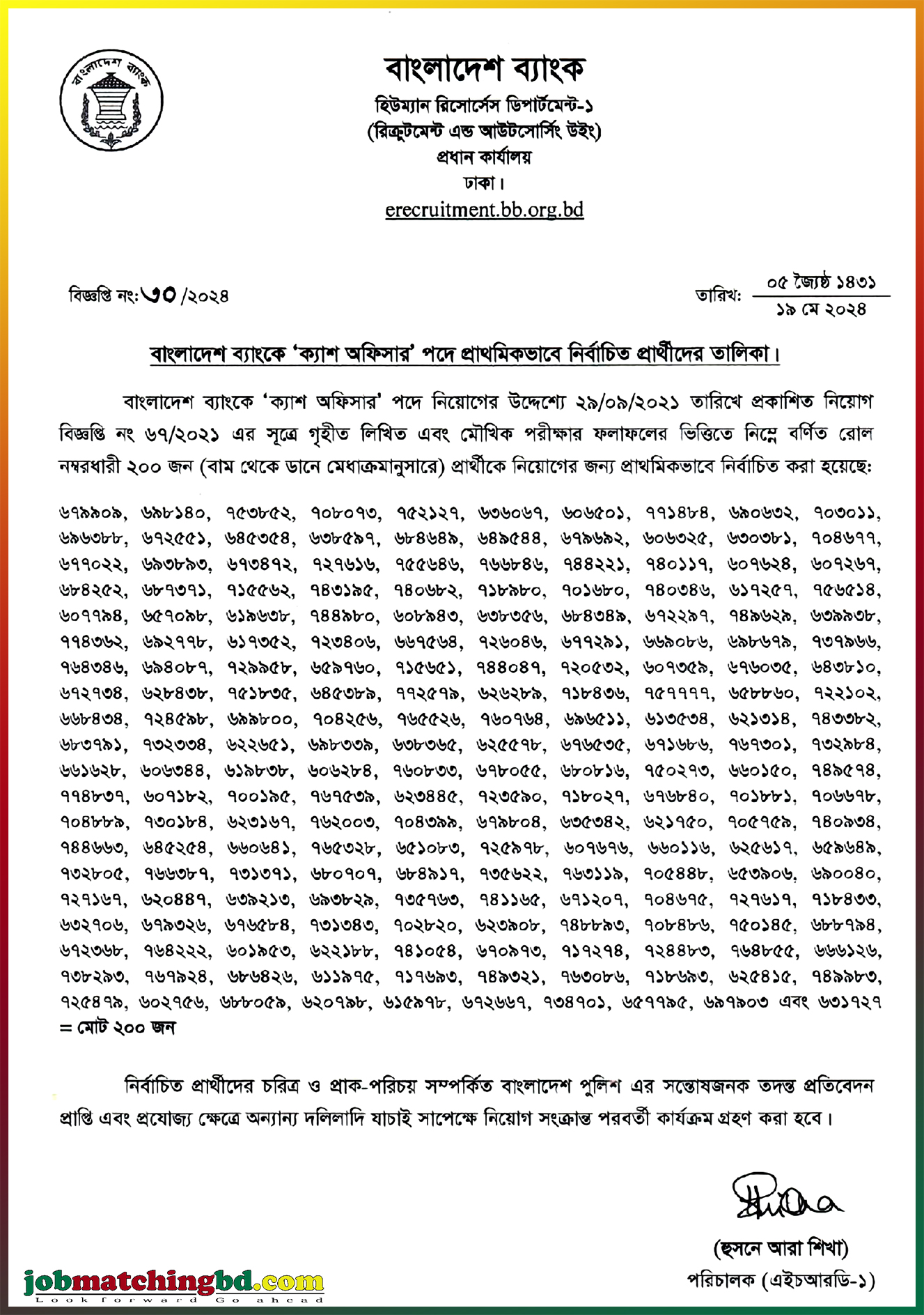 Bangladesh Bank Job Exam Result 2024