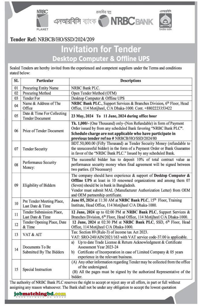 NRBC Bank Tender 2024