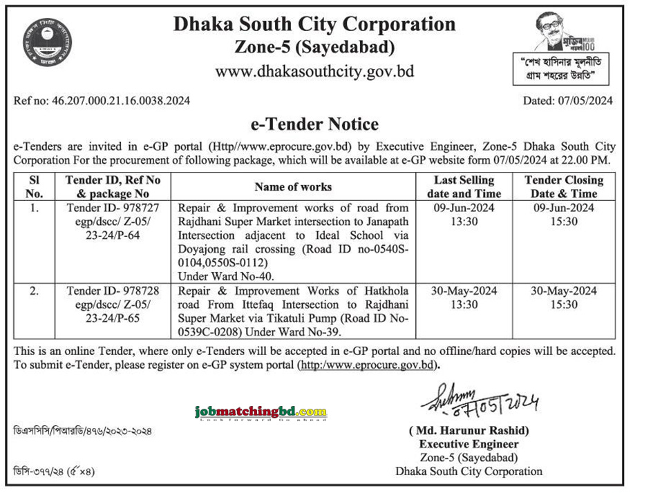 Dhaka South City Corporation Tender