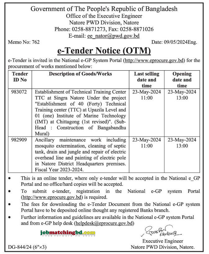 Natore PWD Division Tender