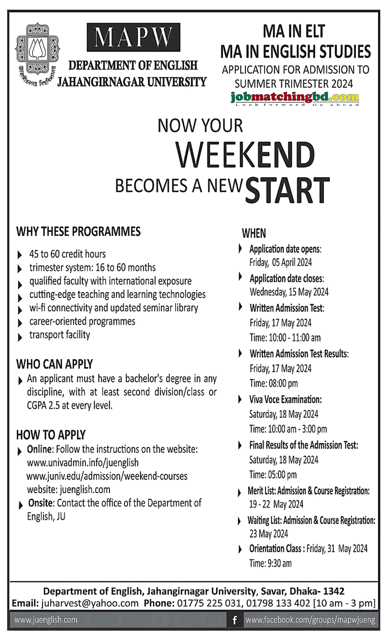 Jahangirnagar University Admission 2024