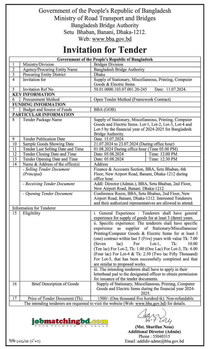 Ministry of Road Transport and Bridges Tender