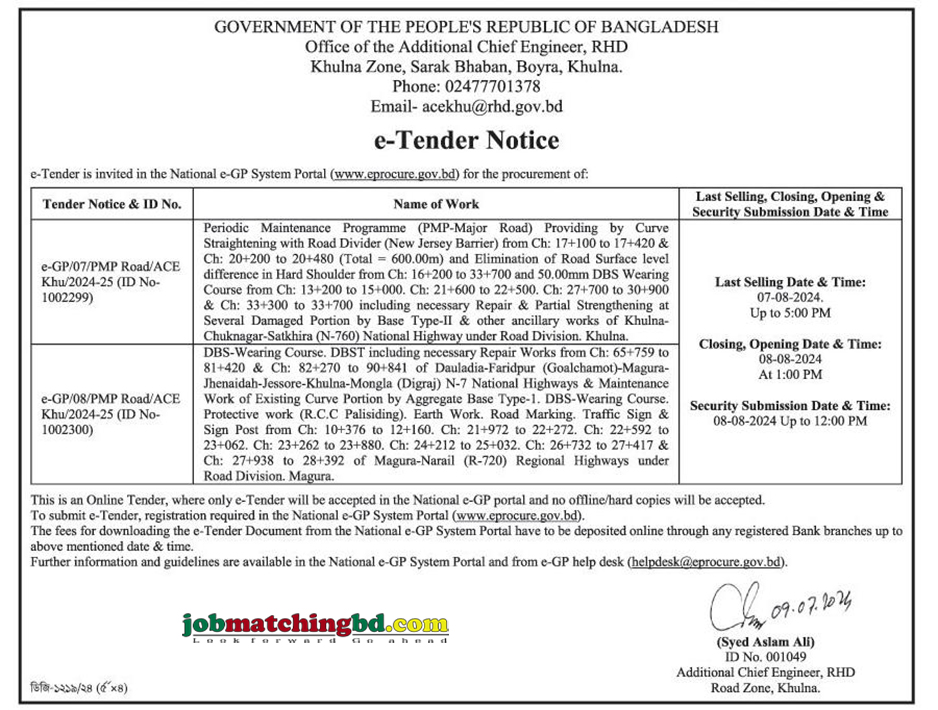 Road Transport and Highways Division Tender