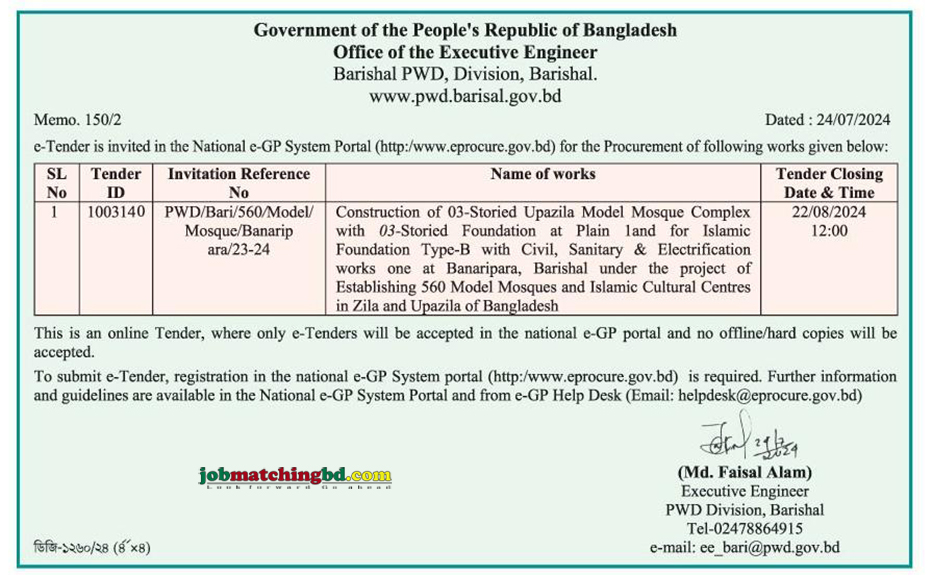 Public Work Department Division Tender