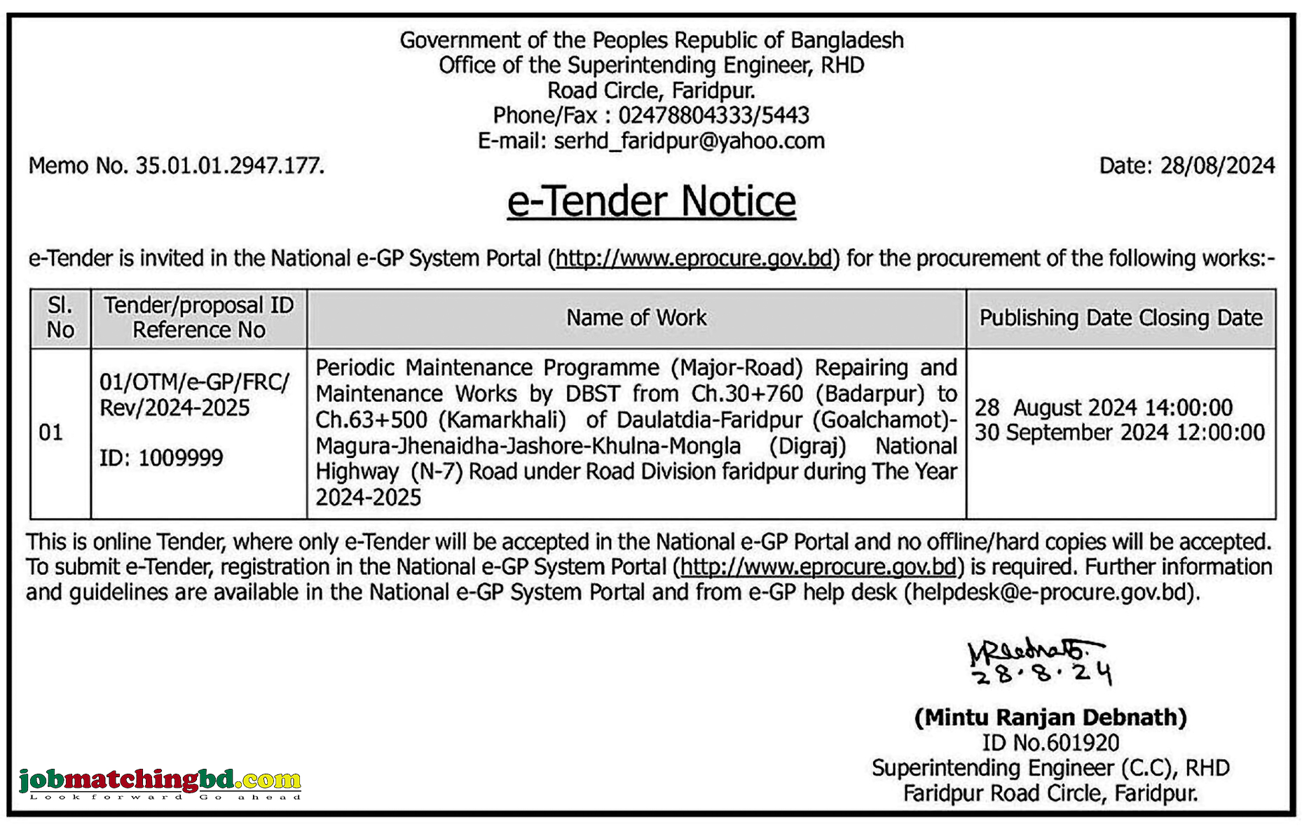 RHD Tender Notice