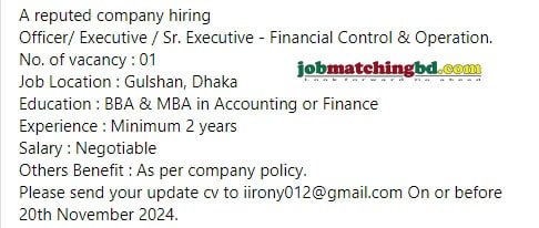 Finance Jobs in Bangladesh 2024
