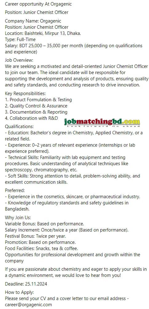 Chemist Job in Bangladesh 2024
