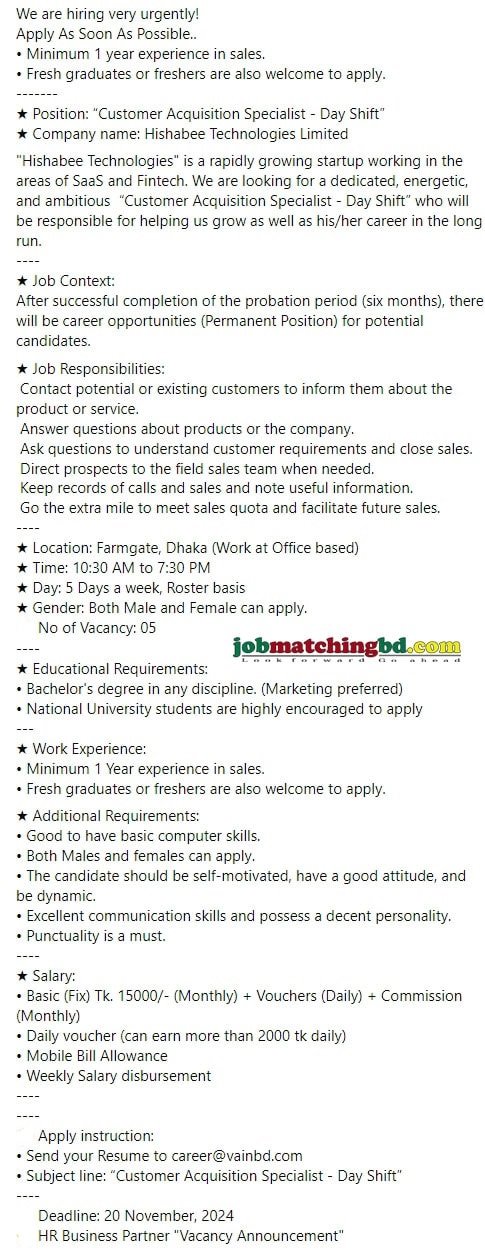 Hishabee Technologies Limited Job Circular 2024