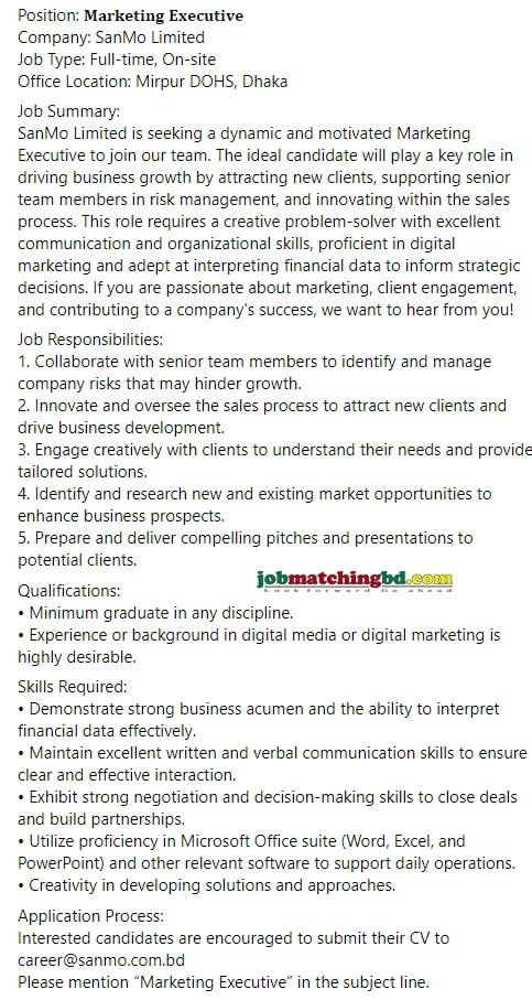 Marketing Executive Job Circular 2024