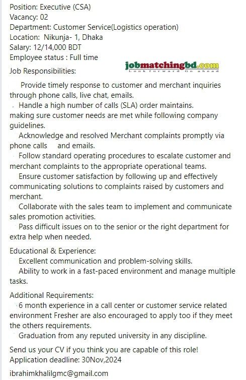 Customer Service Jobs Circular 2024