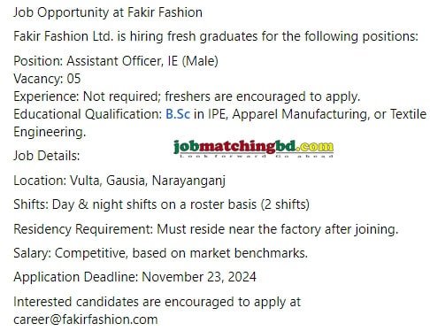 Fakir Fashion Ltd. Job Circular 2024