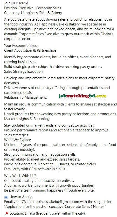 Sales Job in Dhaka 2024