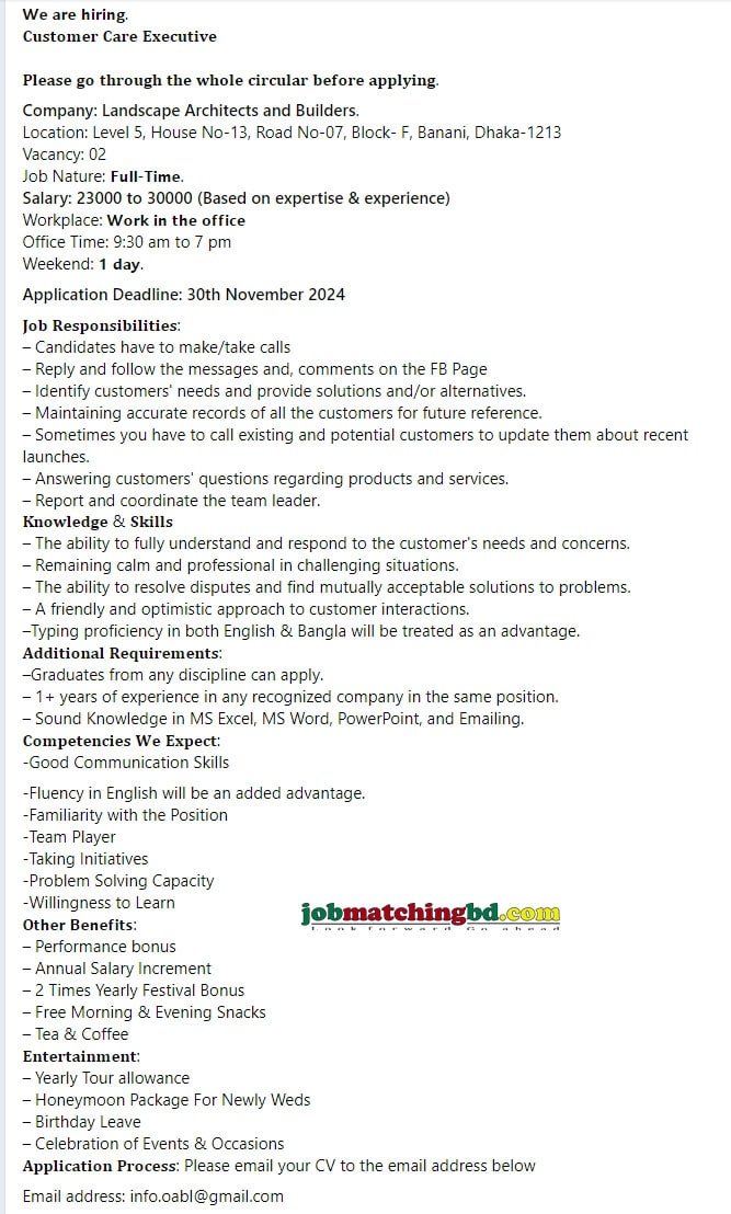 Customer Service Job Circular 2024