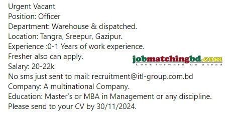 Warehouse Job in Bangladesh 2024