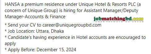 Accounts Jobs in Bangladesh 2024