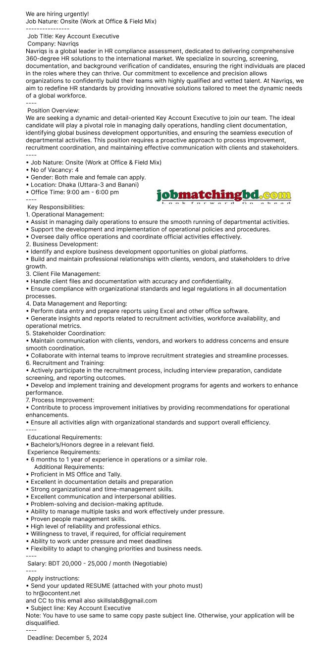 Accounting Job in Bangladesh 2024
